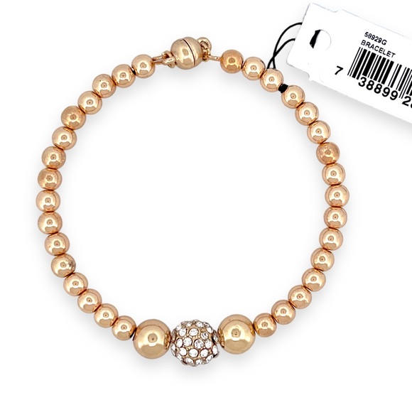 Guess Jewelry - Guess Magnetic Closure Gold Tone Bead and Rhinestone Bracelet